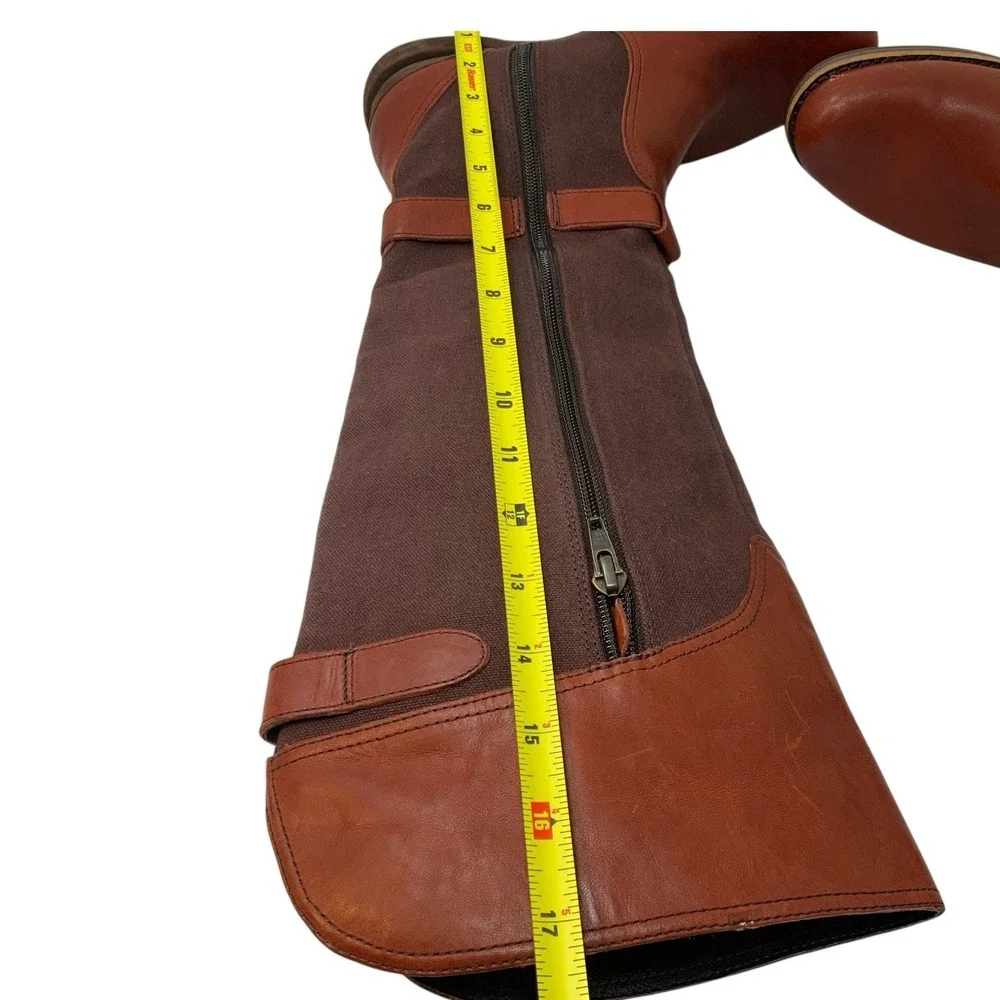Patagonia ADDIE Rider Leather & Canvas Tall Boots Brown Size‎ 7 Equestrian Zip